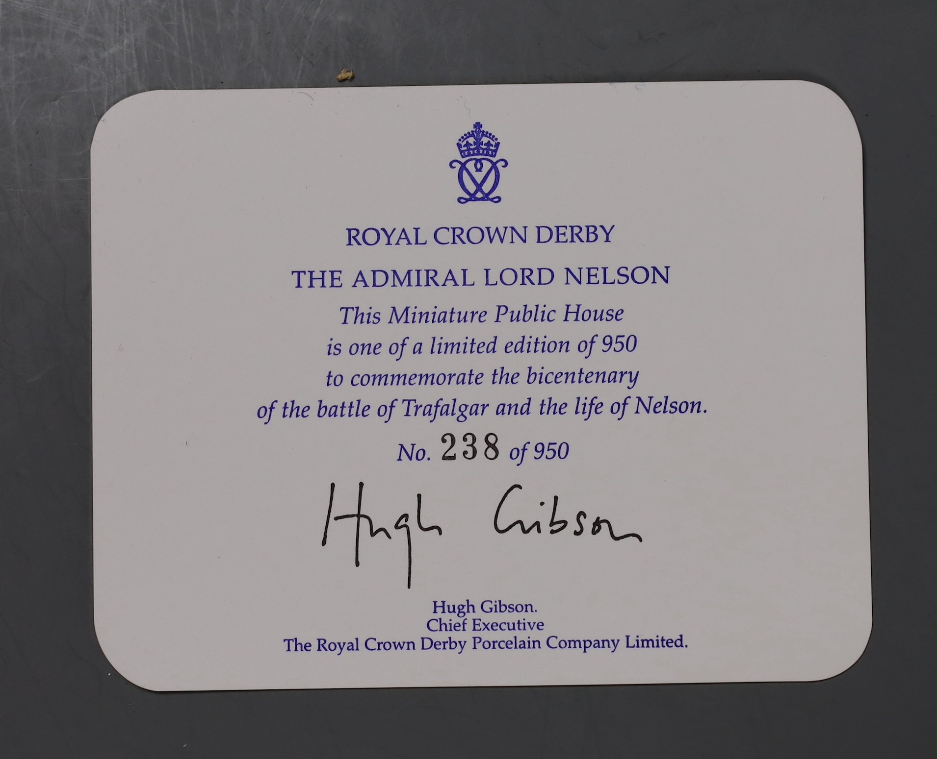 A limited edition Royal Crown Derby paperweight - The Admiral Lord Nelson, boxed with certificate, 238/950